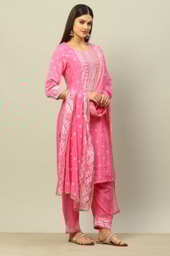 Pink Viscose Blend Straight Printed Kurta Palazzo Suit Set image number 5