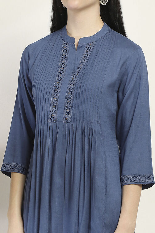 Indigo Viscose Rayon Flared Kurta image number 1