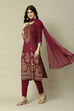 Purple Cotton Straight Printed Kurta Palazzo Suit Set image number 5
