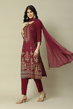 Purple LIVA Straight Printed Kurta Palazzo Suit Set image number 5