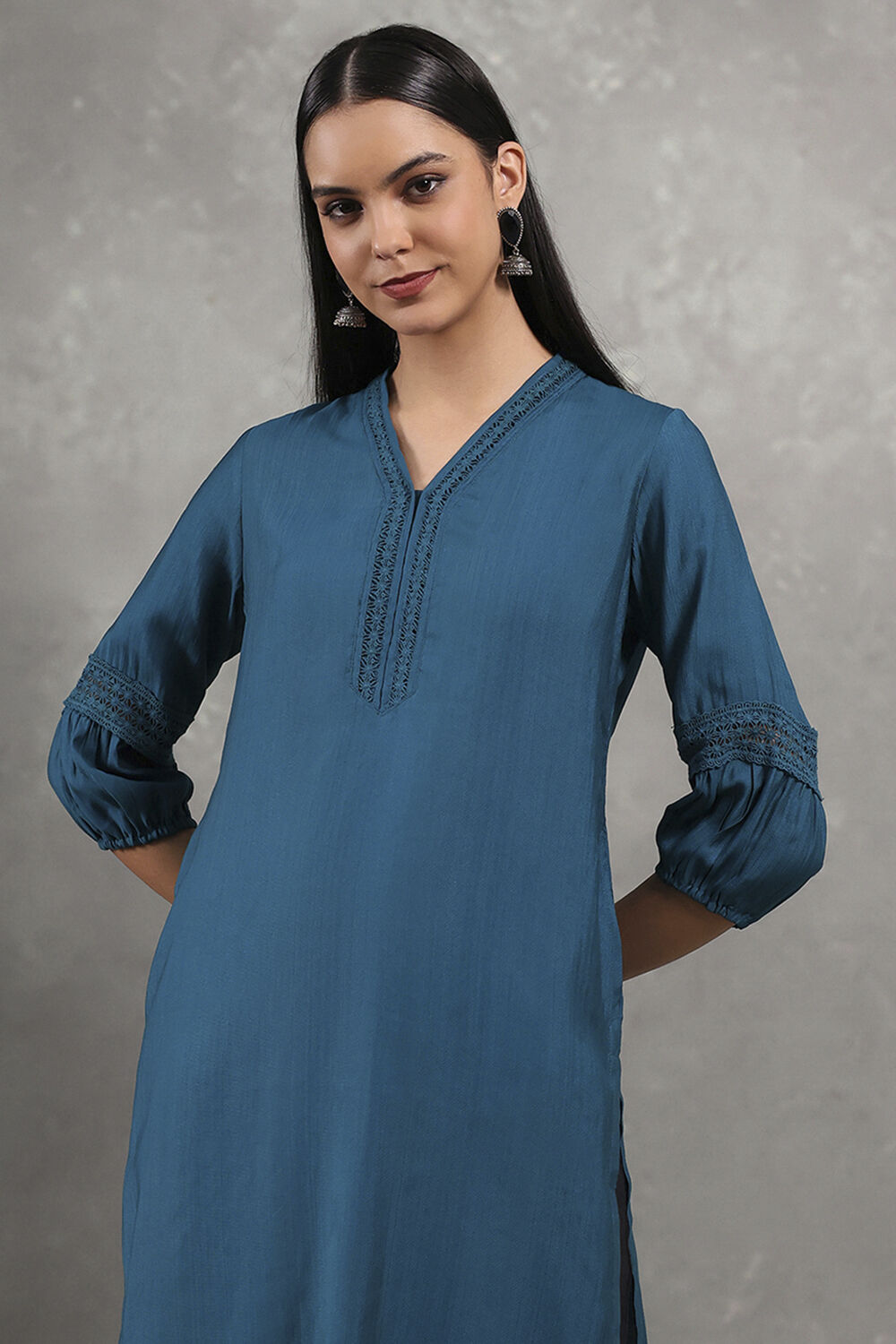 Teal Solid Straight Kurta image number 1
