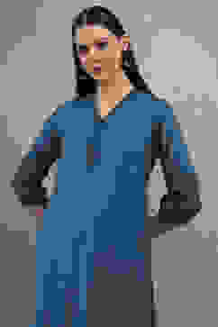 Teal Solid Straight Kurta image number 1