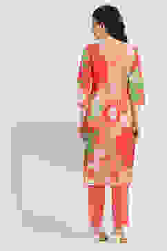 Coral Cotton Printed Straight Kurta image number 3