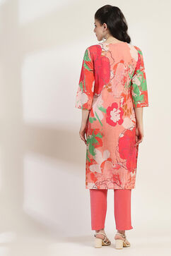 Coral Cotton Printed Straight Kurta image number 3