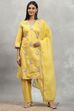 Yellow Viscose Blend Embroidered Straight Suit Set image number 6