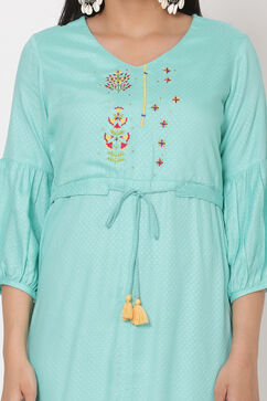 Turquoise Viscose A-Line Dress image number 1