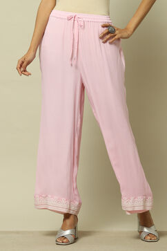 Pink Poly Georgette Solid Straight Fit Palazzo image number 5