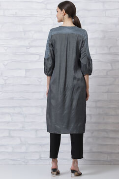 Dark Grey LIVA Gathered Kurta image number 4