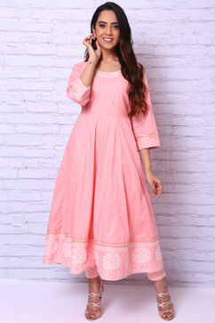 Peach Cotton Slub Kalidar Kurta image number 0