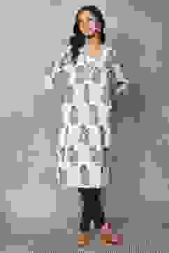 White Cotton Printed Straight Kurta image number 0