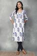 White Cotton Printed Straight Kurta