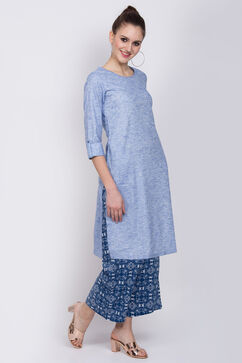 Blue Cotton Straight Suit Set image number 2