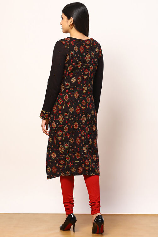 Black Jacquard Straight Kurta image number 4