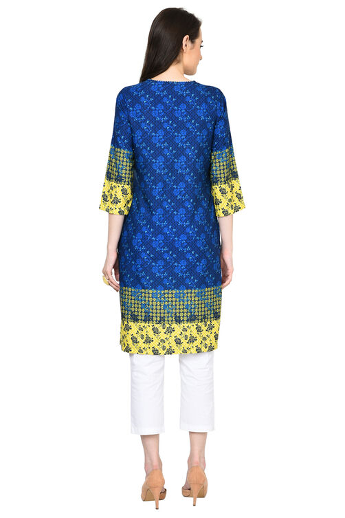 Indigo Straight Polyester Kurta image number 3