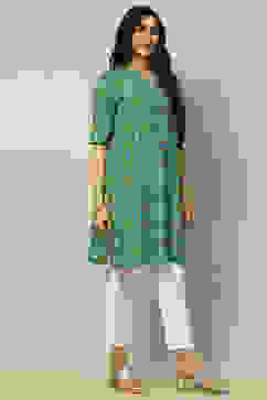 Blue Geometric Printed Straight Kurta image number 4