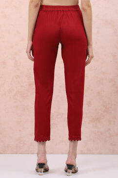 Maroon Poly Cotton Slim Pants image number 4