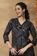 Black Viscose Blend Straight Printed Kurta Pants Set image number 1