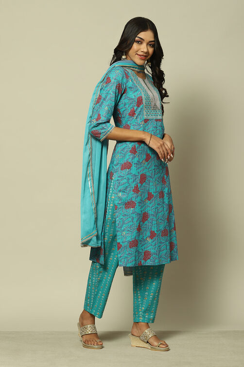 Pink Cotton Straight Printed Kurta Palazzo Suit Set image number 6