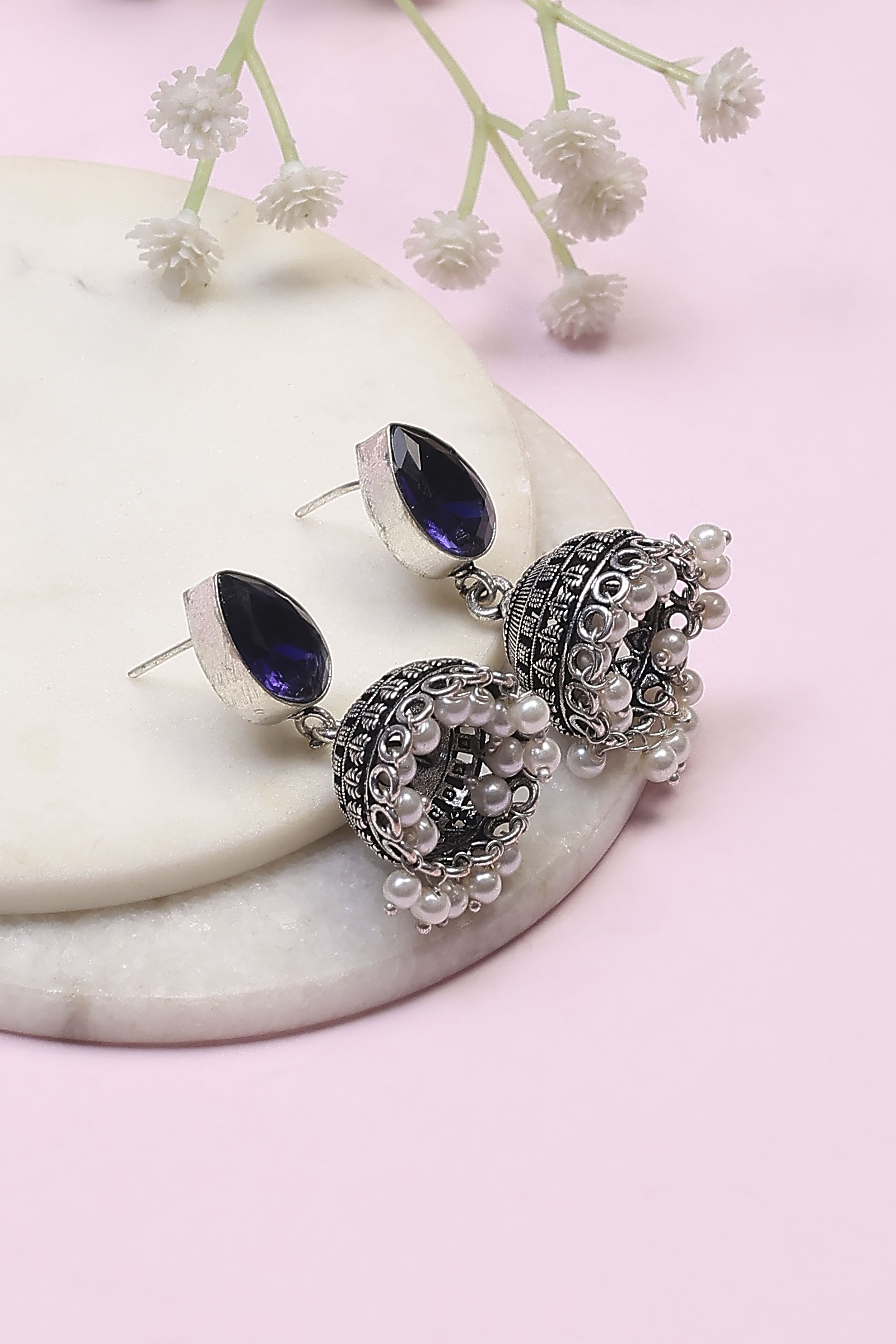 Navy Brass Jhumka image number 0