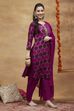 Purple Viscose Rayon Straight Printed Suit Set image number 4
