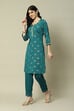 Green Poly Viscose Straight Printed Kurta Palazzo Suit Set image number 3