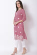 Pink Cotton Straight Kurta image number 2