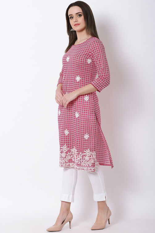 Pink Cotton Straight Kurta image number 2