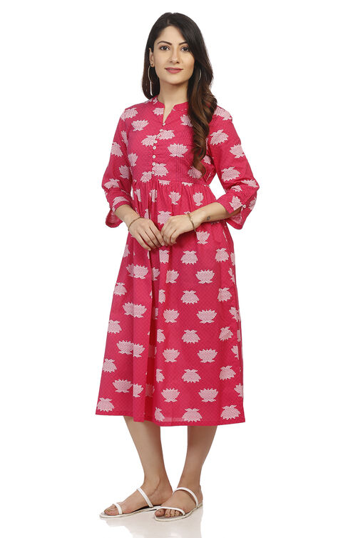 Fuschia Flared Cotton Dress image number 2