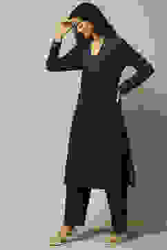 Navy Cotton Blend Straight Printed Kurta Palazzo Suit Set image number 3