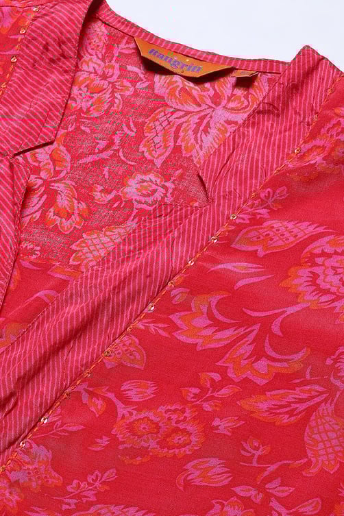 Pink Viscose Shantoon Straight Printed Kurta Palazzo Suit Set image number 1