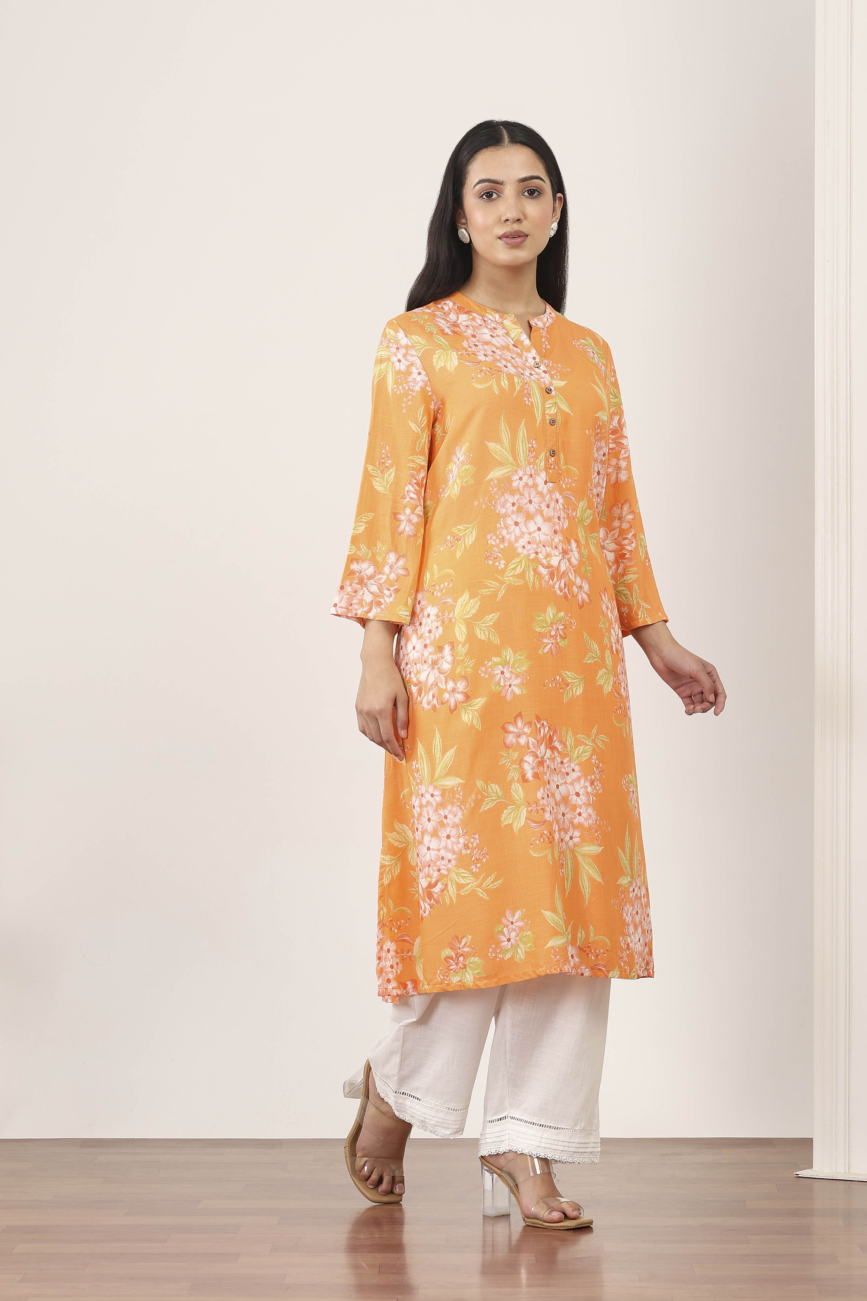 Orange Rayon Straight Kurtas image number 4