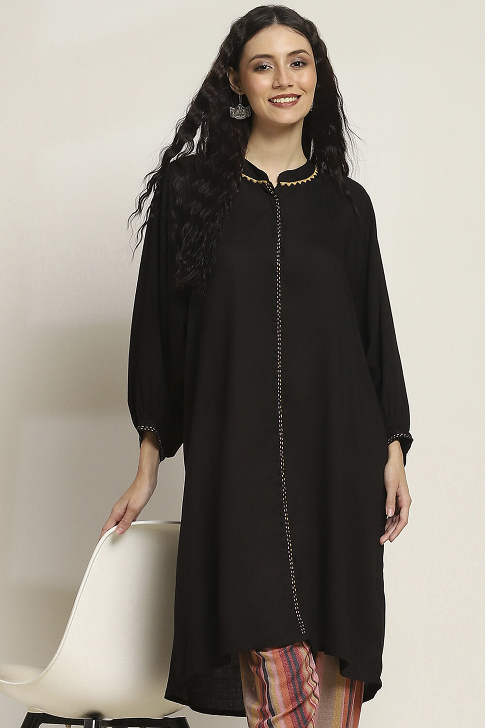 Black Viscose Rayon Straight SET image number 7