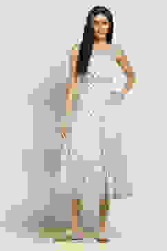 Off-White Cotton Printed Tiered Dress image number 6