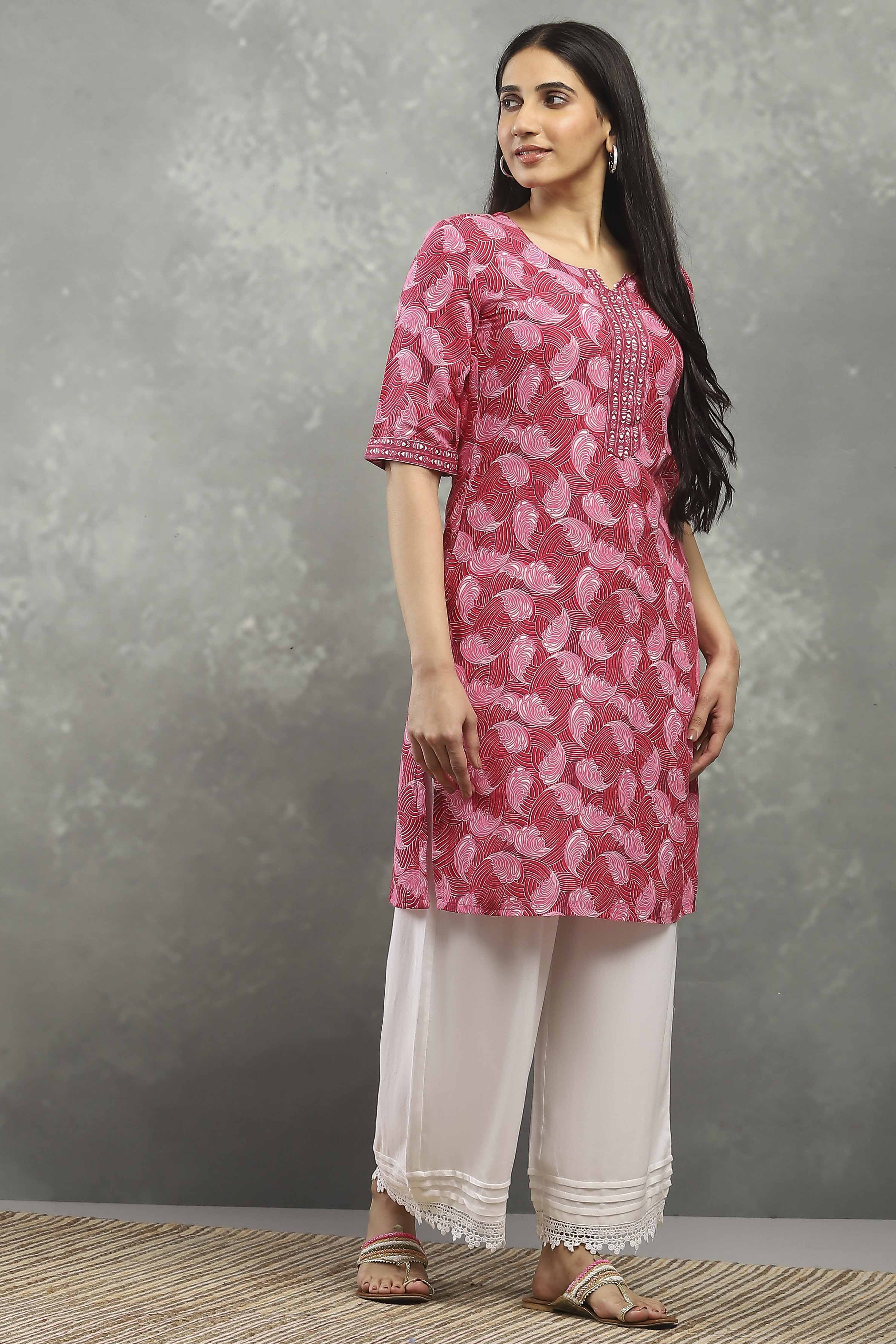 Pink Polyester Straight Kurta Pants Set image number 5