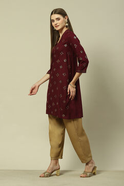 Purple LIVA Straight Printed Kurta image number 2