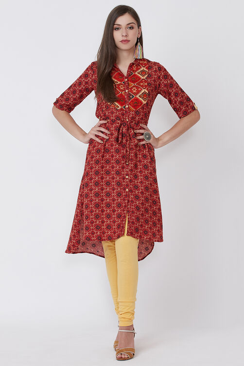 Rust Viscose A Line Kurta image number 2
