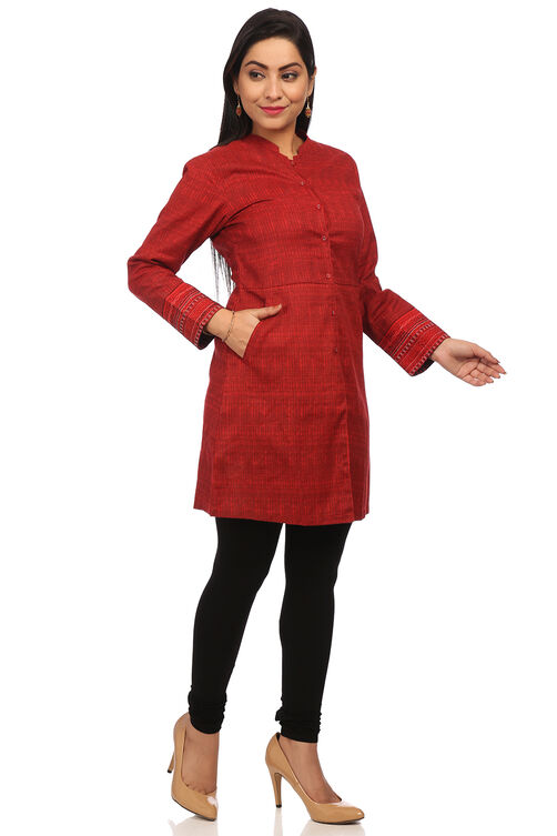 Rust Straight Cotton Linen Kurta image number 3