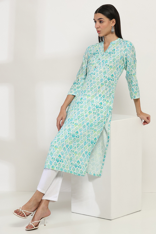 Sea Green Printed Straight Kurta image number 0