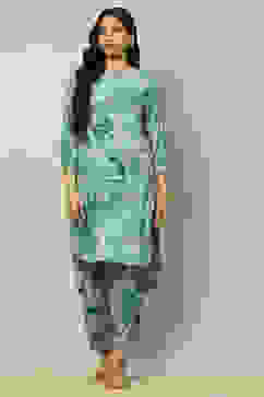 Aqua Blue Floral Printed Straight Co-ord Set image number 7