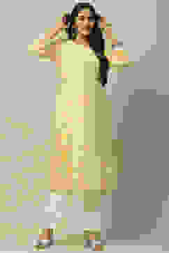 Yellow Rayon A-line Kurta image number 0