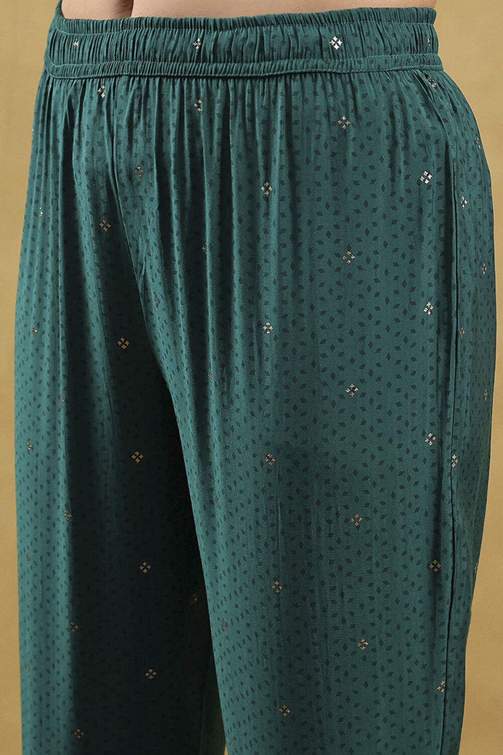 Teal Viscose Blend Printed Straight Kurta Pants Set image number 2