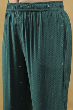 Teal Viscose Blend Printed Straight Kurta Pants Set image number 2