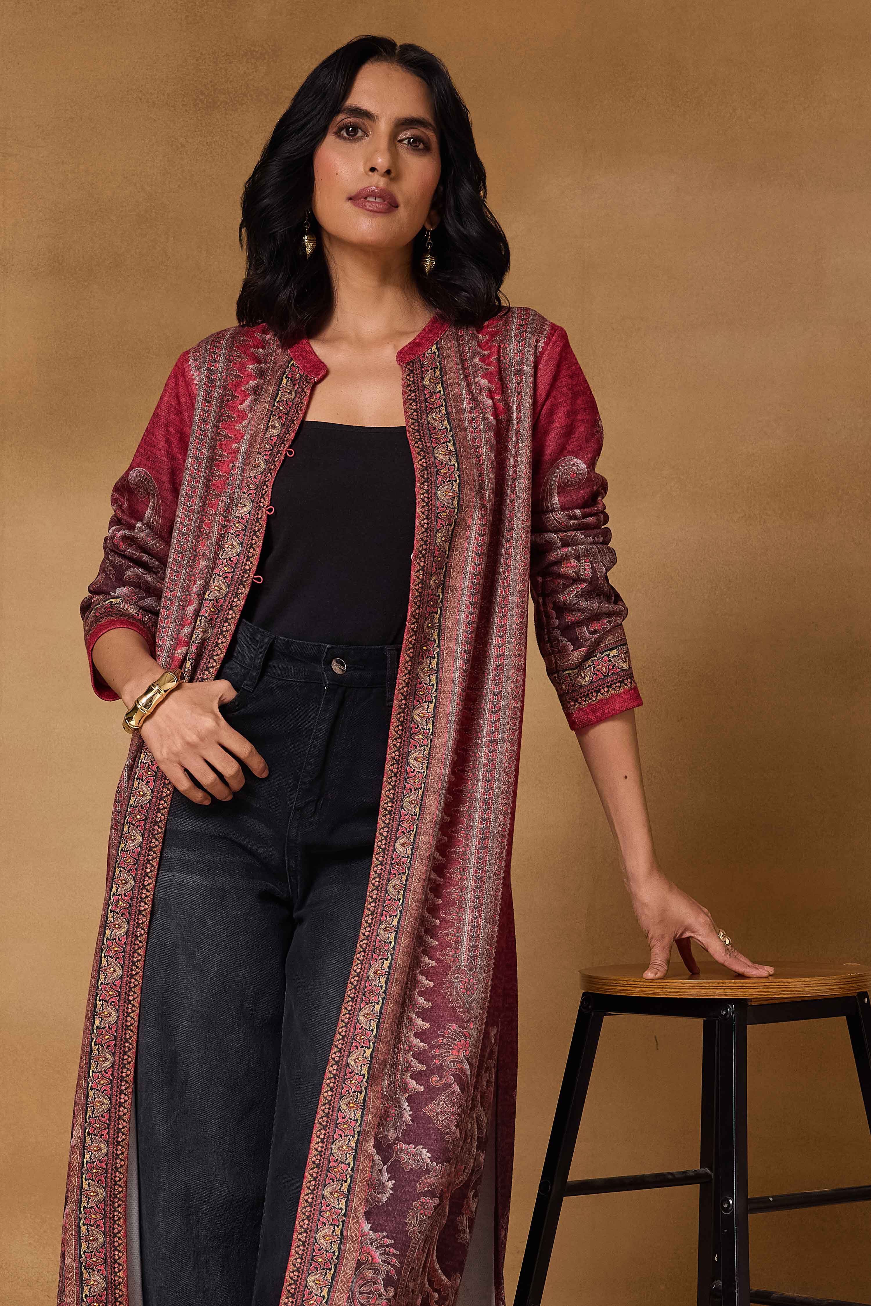Maroon Polyester Regular Printed Cape image number 7