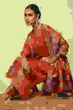 Rust-Red Acrylic Straight Yarn Dyed Kurta Palazzo Suit Set image number 8