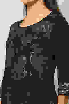 Black Rayon Printed Straight Kurta image number 1
