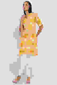 Yellow Printed Straight Kurta image number 5