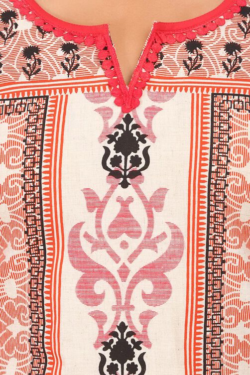 Beige Cotton Straight Kurta image number 4