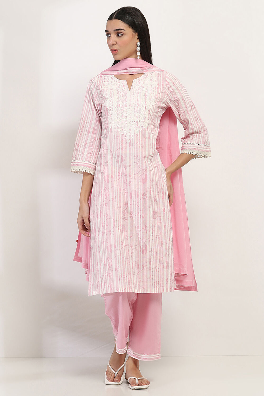 Blue Cotton Printed Straight Suit Set image number 6