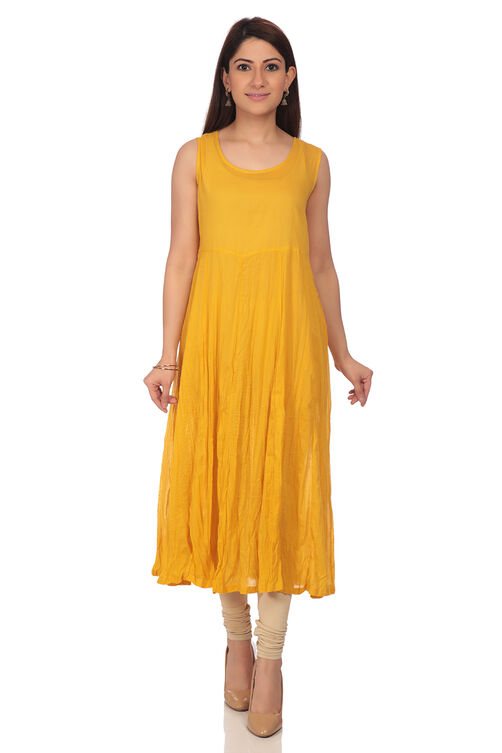 Pink Flared Poly Cotton Kurta image number 4