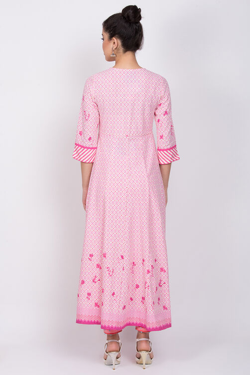 Pink Cotton Kalidar Kurta image number 4